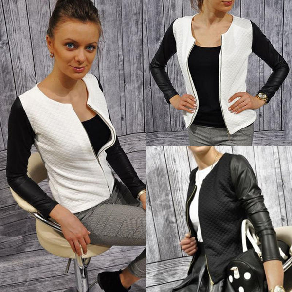 PU Leather Patchwork Short Jacket