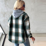 Solid Color Plaid Hooded Jacket