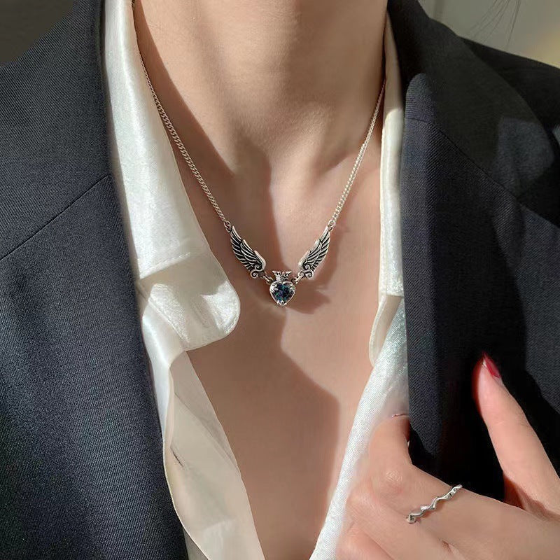 Vintage Love Crown Wing Necklace