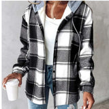 Solid Color Plaid Hooded Jacket