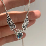 Vintage Love Crown Wing Necklace