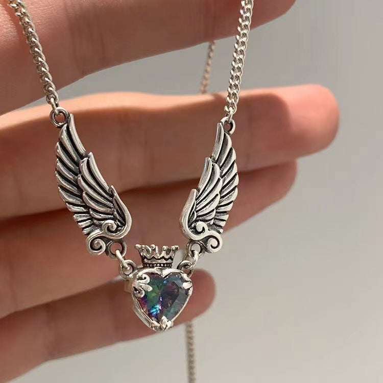 Vintage Love Crown Wing Necklace