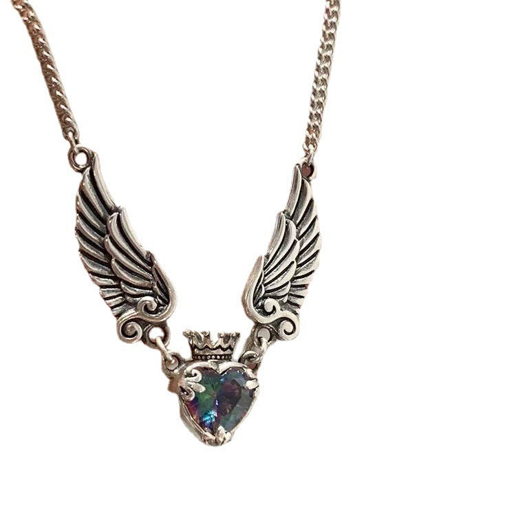 Vintage Love Crown Wing Necklace