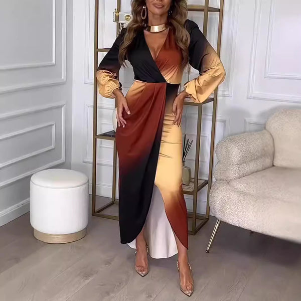 Long Sleeve Gradient Printing Dress