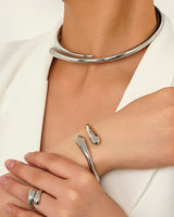 Fashionable and simple heavy metal temperament geometric ring smooth female collar bracelet ring jewelry three-piece set