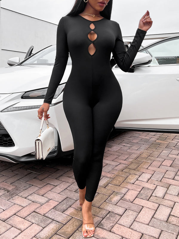 Women's solid color slim fit hip lifting Jumpsuit