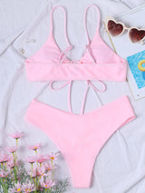 Women's Solid Color Drawstring Tie Sexy Bikini