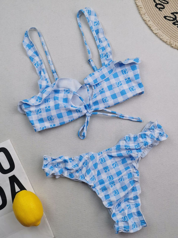 Women's new multi-color printed small fresh swimsuit lace split swimsuit bikini