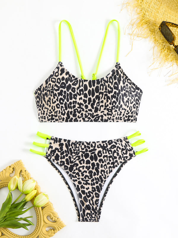 Leopard print two piece sexy swimsuit.