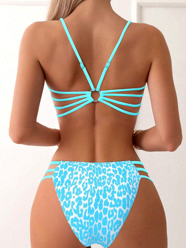 Leopard print two piece sexy swimsuit.