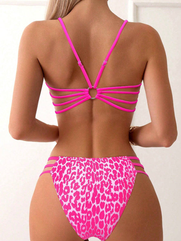Leopard print two piece sexy swimsuit.