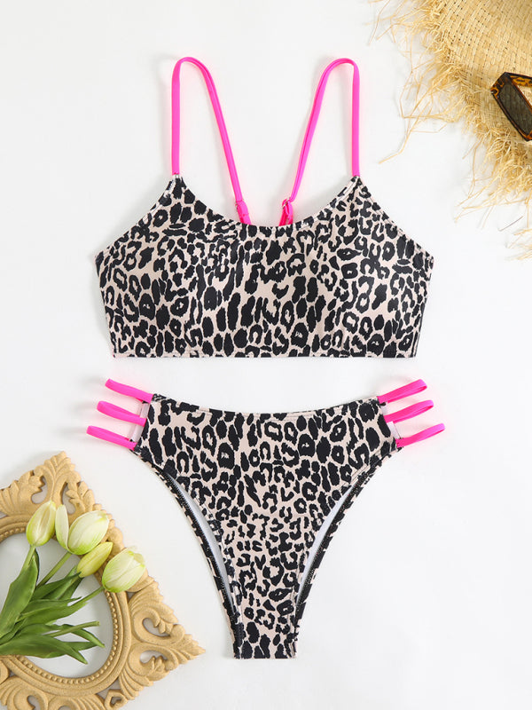 Leopard print two piece sexy swimsuit.