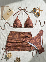 Floral Print Sexy Beach Dress Bikini Three-Piece Set
