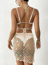 Women's sequin stitching pure hand hook bikini two-piece cover-up