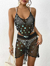 Women's sequin stitching pure hand hook bikini two-piece cover-up