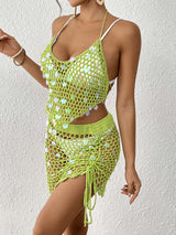 Women's sequin stitching pure hand hook bikini two-piece cover-up