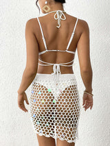 Women's sequin stitching pure hand hook bikini two-piece cover-up