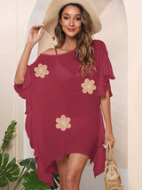 Women's Ruffle Solid Color Simple Loose Beach Bikini Cover Up